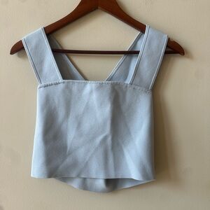 Babaton Blue Knit Crop Tank Top with Cross Back